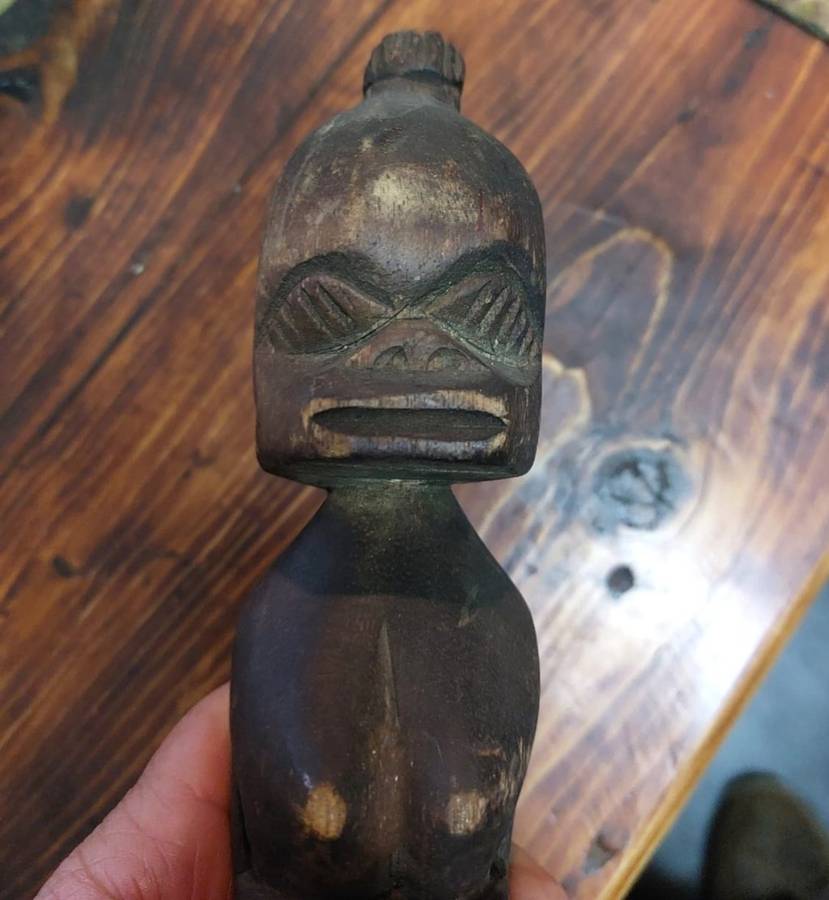 African Zande DRC Wooden Fertility Statue and Old Wooden Carved Kuba DRC Palm Wine Cup