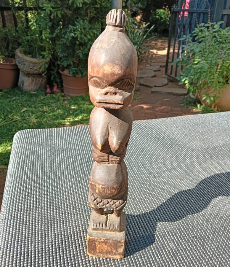 African Zande DRC Wooden Fertility Statue and Old Wooden Carved Kuba DRC Palm Wine Cup