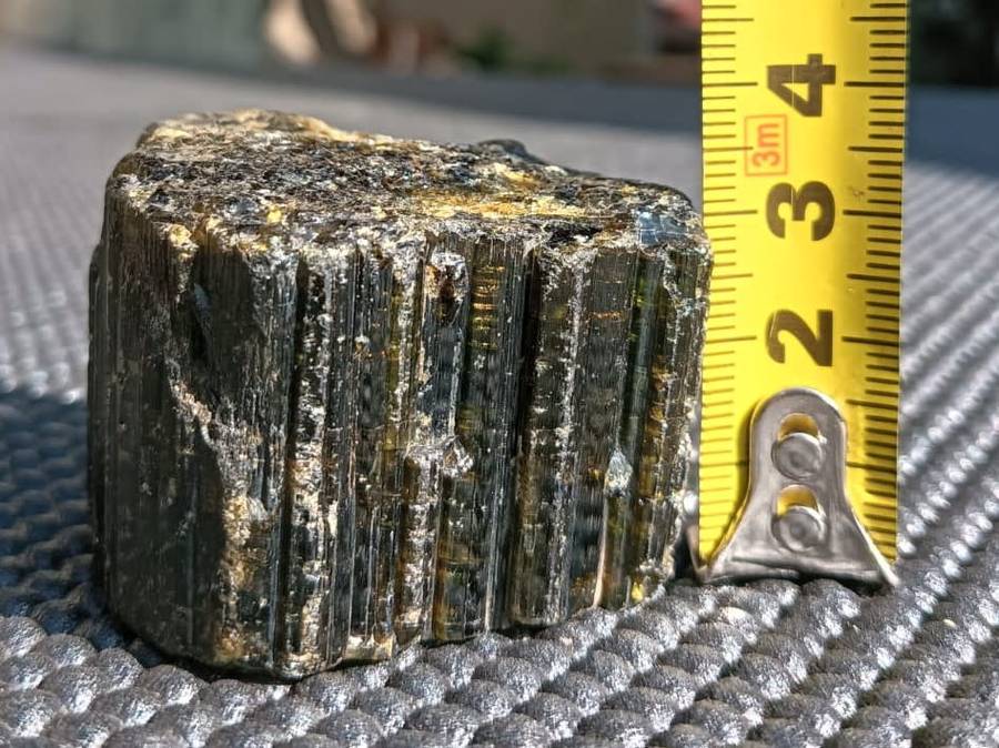 TWO BEAUTIFUL DARK GREEN (AKA BRAZILIAN EMERALD) TO BLACK (SCHORL) TOURMALINE ROUGH ROCK SAMPLES