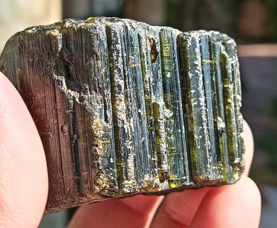 TWO BEAUTIFUL DARK GREEN (AKA BRAZILIAN EMERALD) TO BLACK (SCHORL) TOURMALINE ROUGH ROCK SAMPLES
