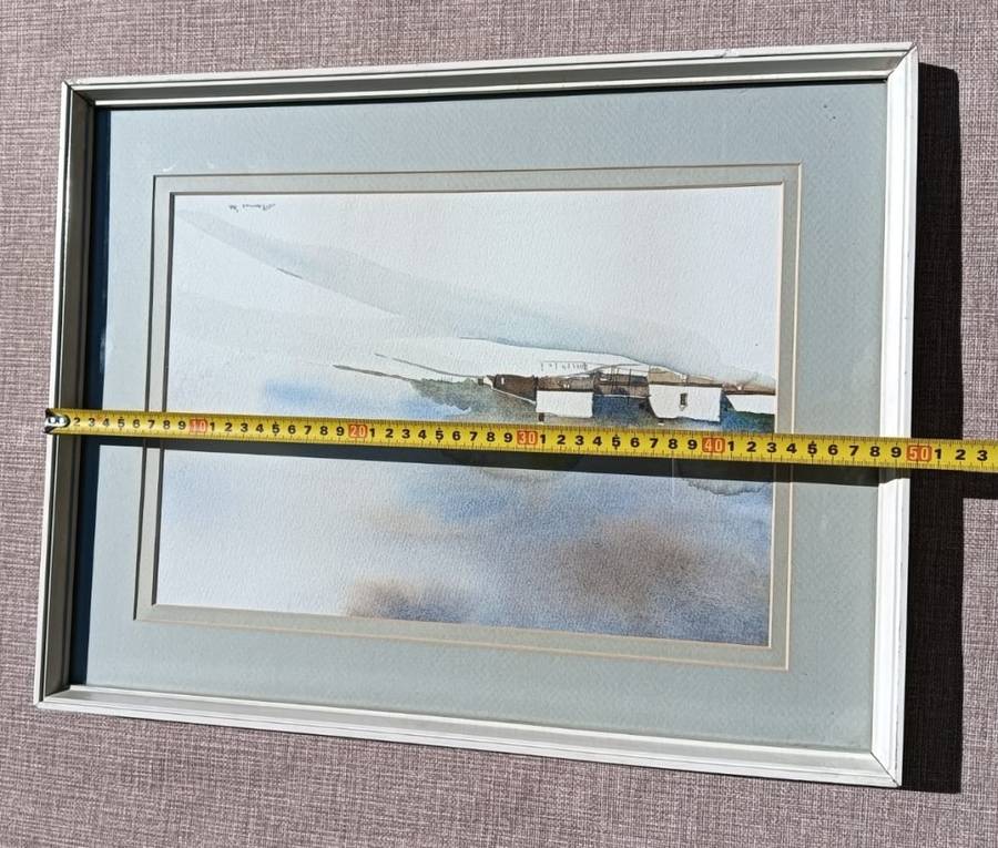 Soft Pastel Coloured Cottage Winter Snow 1984 Watercolour Painting Signed by Artist