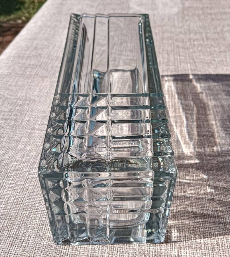 Italian Bormioli Rocco Quadro Cut Chrystal Glass Vase with Geometric Patterns