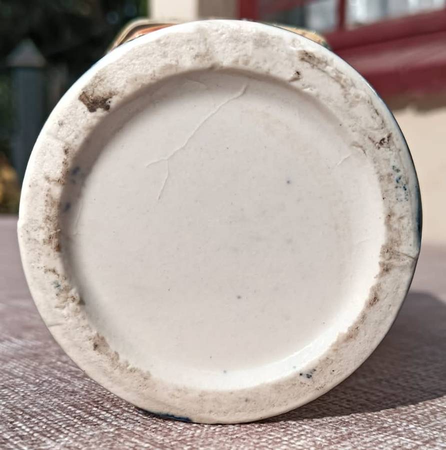 Vintage Japanese Moriage (Raised Enamel) Goddess Kannon Hexagonal (6-Sided) Shaped Vase