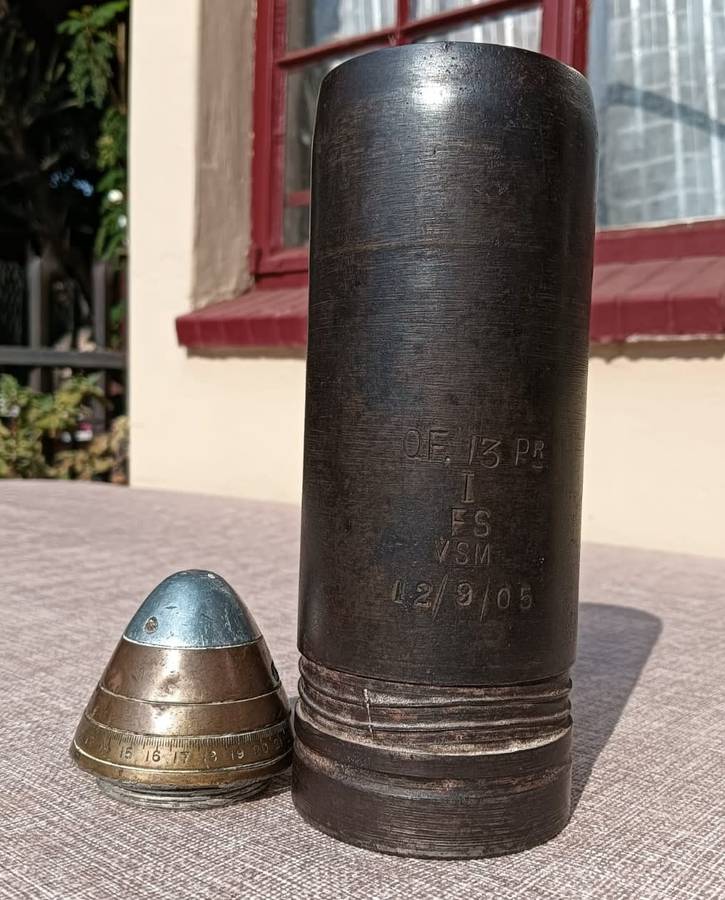 WW1 British Vickers 13 Pounder 1905 Shrapnel Projectile with Vickers No 80 Fuze Date Filled 1918