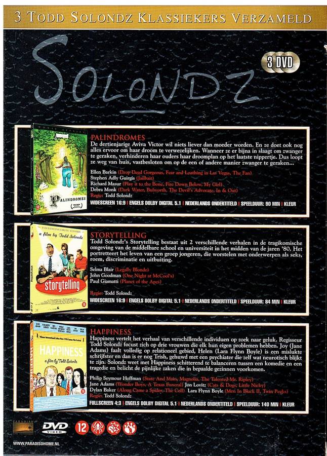 Todd Solondz 3 DVD Collection: Happiness, Storytelling and Palindromes (Dutch IMPORT)