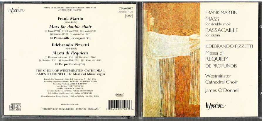 Martin, Pizzetti: Mass, Passacaille/Requiem- Westminster Cathedral Choir, James O'Donnell (cond.) CD