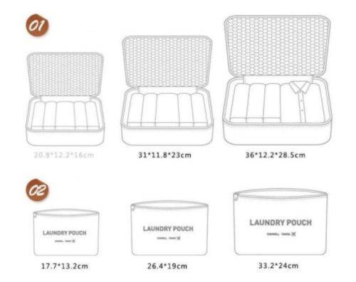 TRAVEL ORGANISER LUGGAGE SET 6 PIECES POUCHES - STORAGE ORGANISERS BAGS CHRISTMAS GIFTS