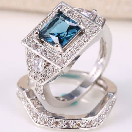 Blue Crystal Ring Set