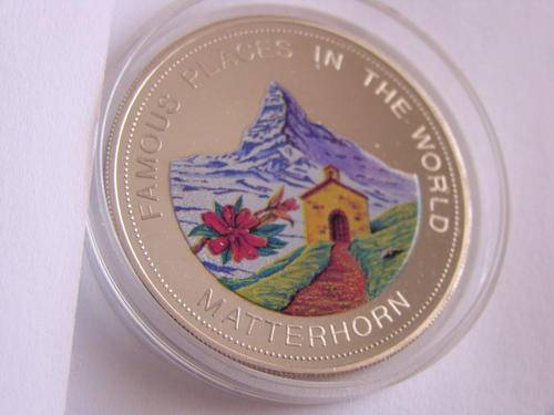 Famous Places-Matterhorn Uganda 1000Shillings 1993 Proof Cameo Silver Plated