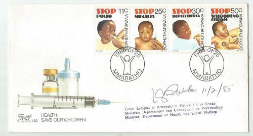 Bophuthatswana FDC 1.32 - Save our Children - signed by Min. Dept. of Health & Social Welfare