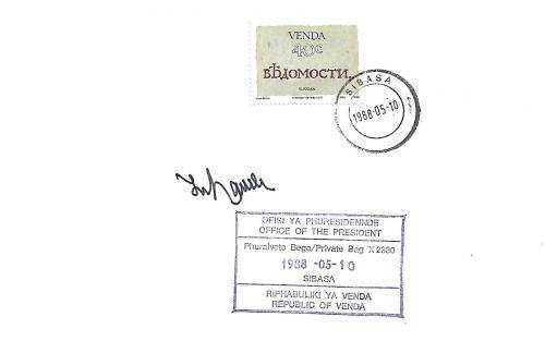 Venda FDC - variety -signed on inauguration day by New President Frank N. Ravele -scarce