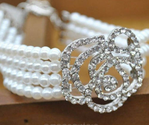 Pearl and Diamante rose bracelet