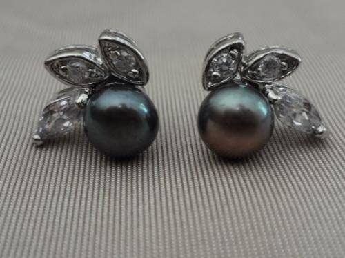 Silver & Dark Pearl Earrings
