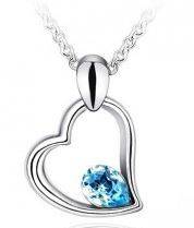 White Gold Plated Heart Necklace with Blue fashion Rhinestone