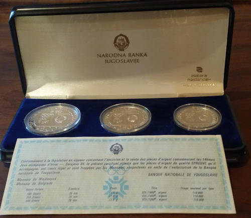Yugoslavia Sarajevo 1984 Silver set 500, 250 and 100 dinara - R1 Start