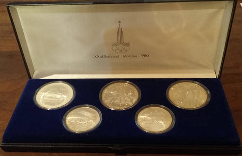 XXII OLYMPIAD MOSCOW 1980 SILVER PROOF: 3x10 RUBEL 2x5 RUBEL - R1 Start