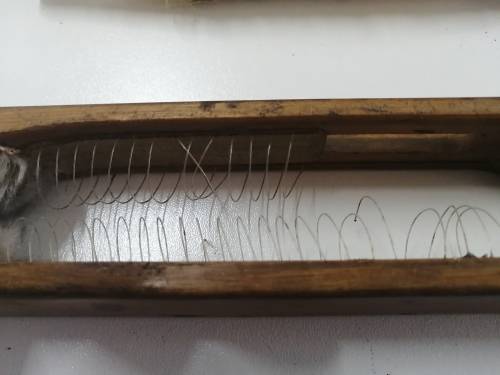 Vintage wooden weaving loom open bottom boat Schuttle with buff, bobbin and thread