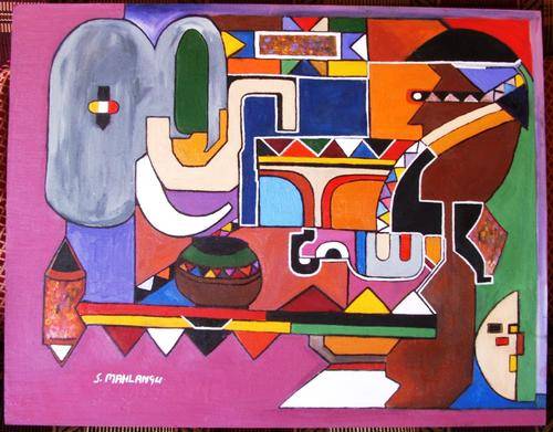 Late Entry - LARGE Original Speelman Mahlangu - Oil on Board - 580 x 640mm