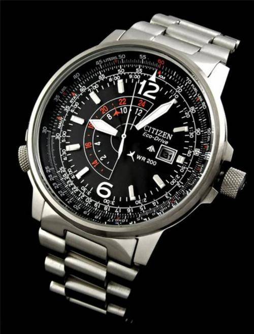 CITIZEN MENS ECO DRIVE NIGHTHAWK NAVIGATOR DUAL PILOT (200m) WATCH - BJ7010 - 59E