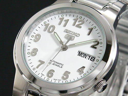 SEIKO 5 AUTOMATIC OYSTER SEE THRU WHITE ARABIC NUMERAL DIAL WATCH SNKA13K STUNNING AND ELLEGANT!!
