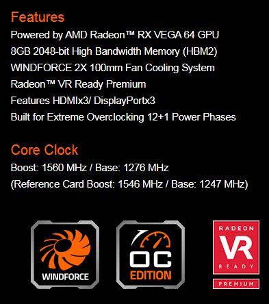 Gigabyte GV-RXVEGA64GAMING OC-8GD