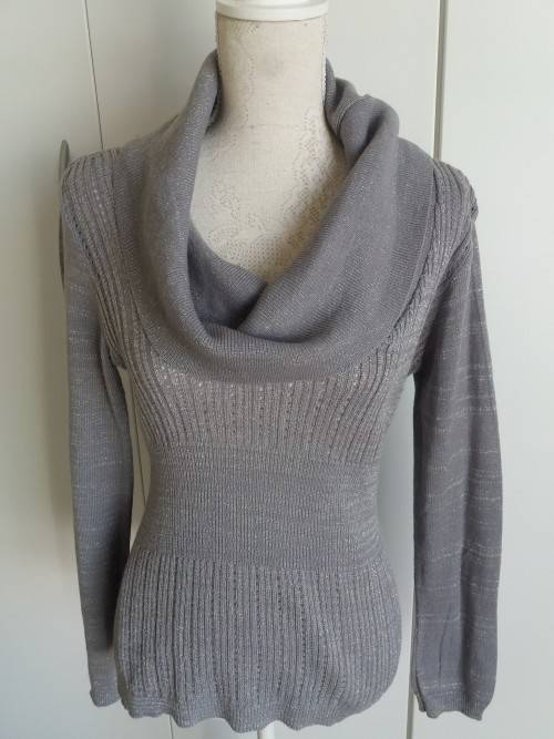 GREY SILVER COWL NECK JERSEY