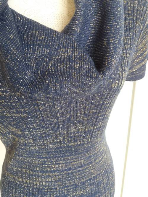 SPARKLING NAVY COWL NECK TOP