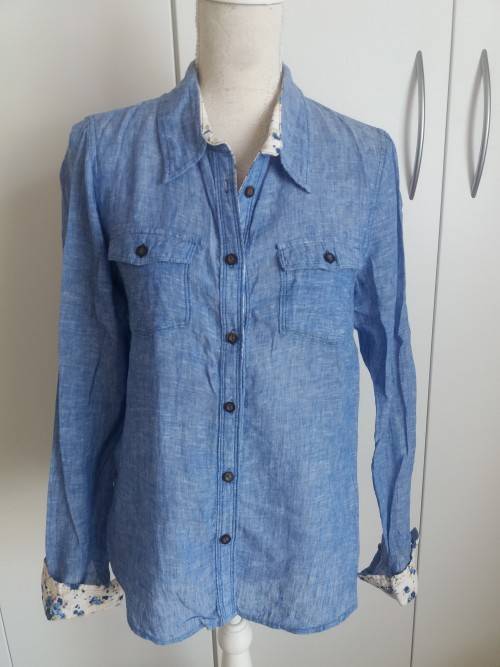 BLUE LINEN-BLEND SHIRT