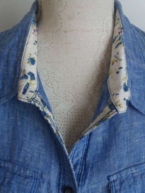 BLUE LINEN-BLEND SHIRT