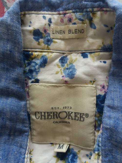BLUE LINEN-BLEND SHIRT
