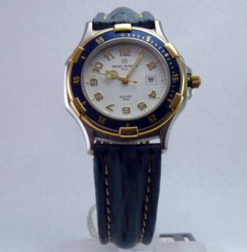 MICHEL HERBELIN SAFARI DATE BLUE LEATHER WOMENS WATCH