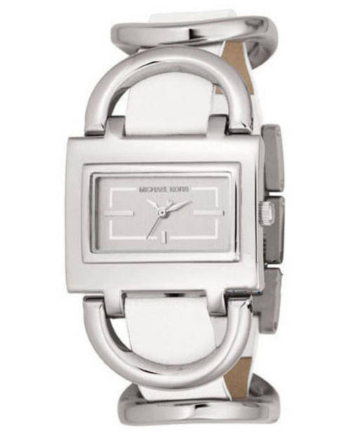 MICHAEL KORS WOMEN'S UNIQUE WHITE LEATHER AND STAINLESS STEEL DESIGNER WATCH