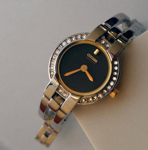 CITIZEN SILHOUETTE COLLECTION ECO-DRIVE SWAROVSKI CRYSTAL TWO-TONE STAINLESS STEEL WATCH *IMPORTED*