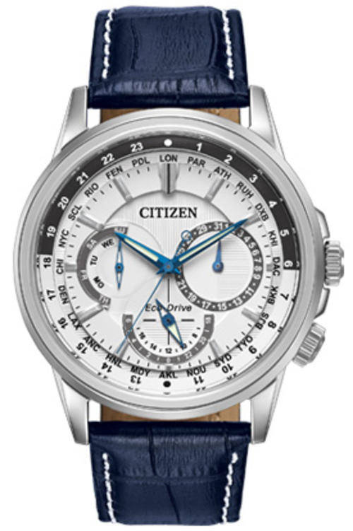Citizen CALENDRIER Eco-Drive White Dial Dark Blue Leather Strap watch *On Special*