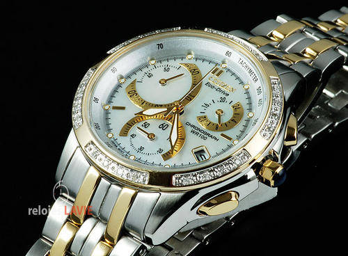 EXQUISITE! CITIZEN ECO-DRIVE MOTHER OF PEARL DIAMOND BEZEL CHRONO FB 1094-56D *R4,250.00*