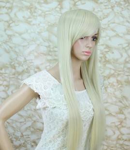 rebecca AAA grade quality 27"  straight silver platinum long wig with side bang