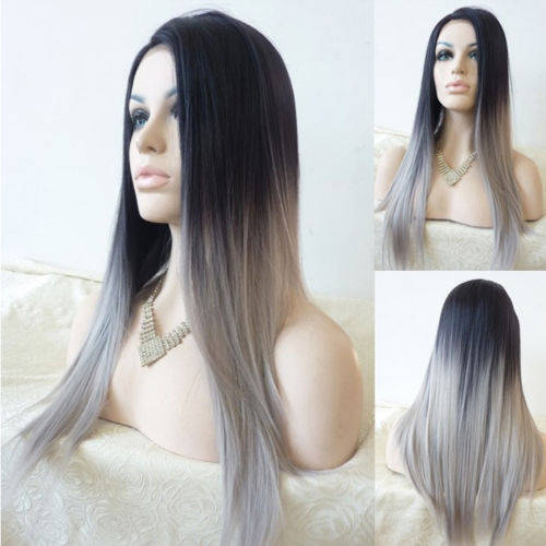 Lace front ombre black silver wig- AAA+ synthetic hair