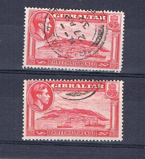 Gibraltar - KGVI - SG 123, 123a. Very Fine Used