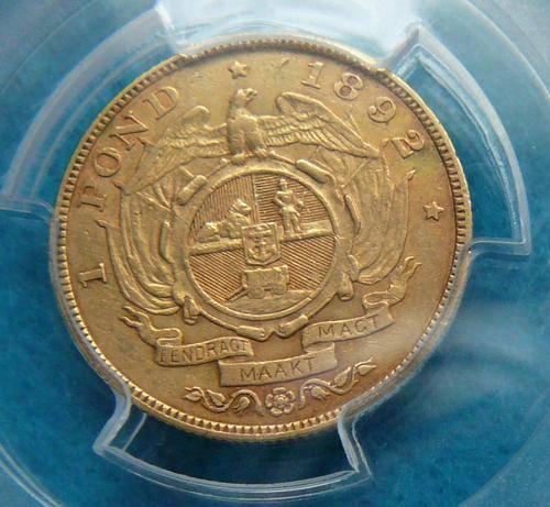 *** 1892 ZAR Double Shaft GOLD EEN POND *** PCGS  Certified and Graded ***