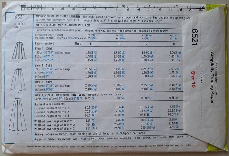 Simplicity #6521 size 10 waist 64cm