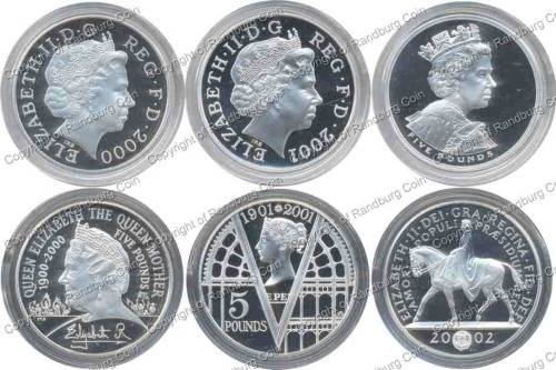 *#* Great Britain 2000-2002 Proof Silver 5 Pounds 3 Coin Set *FREE SHIPPING!!!* *#*