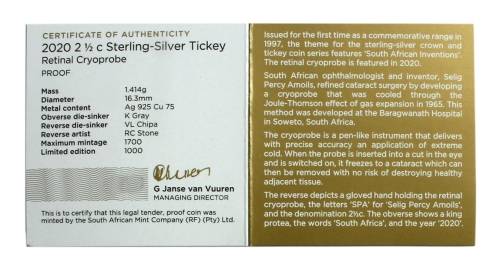 **#* BRAND NEW - 2020 Silver R2 Crown Retinal Cryoprobe Proof Coin South African Inventions *#*