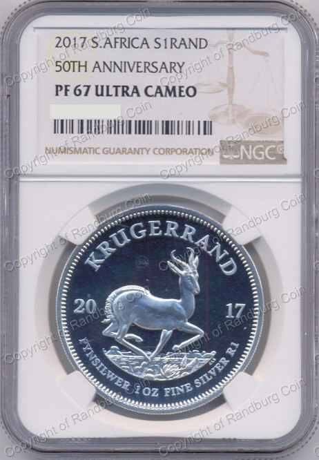 *#* 2017 Fine Silver Proof 1oz PF67 Ultra Cameo Krugerrand 50th Anniversary Mintmark *#*