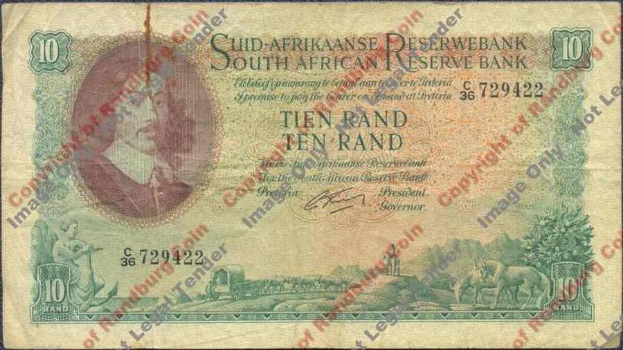 *#* G RISSIK - 1st Issue - 10 Rand Afr/Eng - F - Pin holes and rust mark *#*