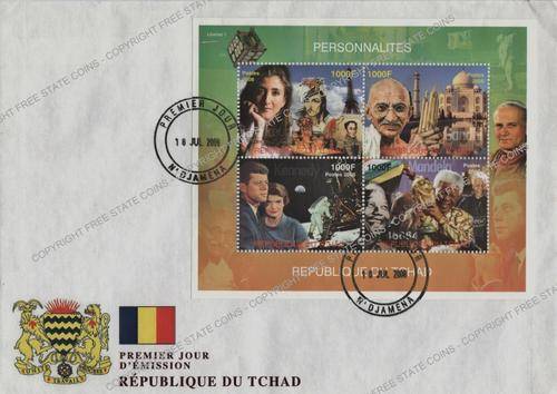 2008 Chad FDC Personalities Betancourt, Gandhi, Kennedy and Mandela