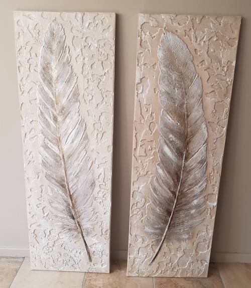 SET OF 2 "FEATHER" CANVAS ORIGINAL PAINTINGS