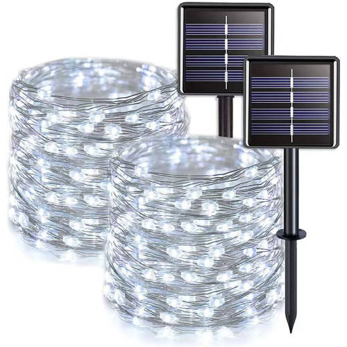 10m Solar Powered Fairy LED String Lights - 2 Pack - white