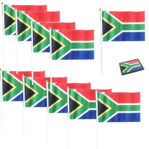 50 x South African Stick Flags + 1 x South African Flag with Loop and Hook Patch