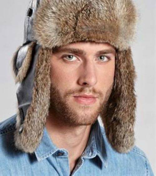 Leather Winter Hat Trapper Hat Pilot Ushanka Ski Hat + Goggles - Black