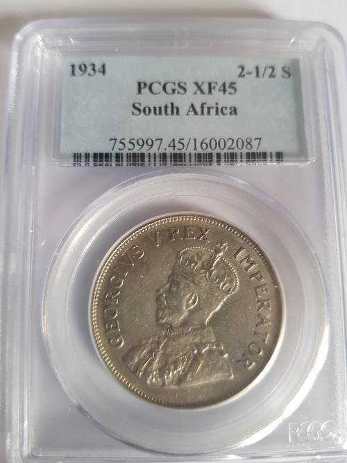 1934 S.AFRICA 2.5 SHILLINGS XF 45